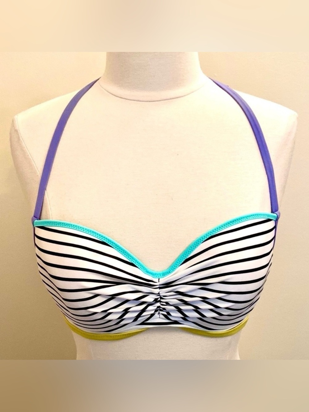 Victoria’s Secret The Getaway Black White Stripe SZ 36C Retro Halter Bikini Top